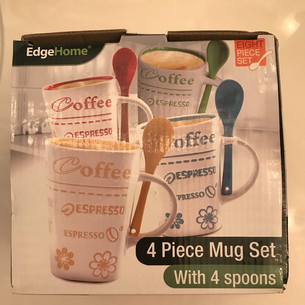 ESPRESSO four piece mug and spoon set!!! ☕️☕️☕️☕️