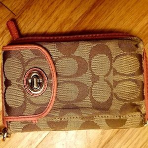 Tan&Peach COACH Signature Wristlet/Wallet