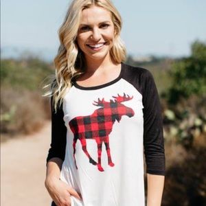 Buffalo plaid Moose Graphic Tee