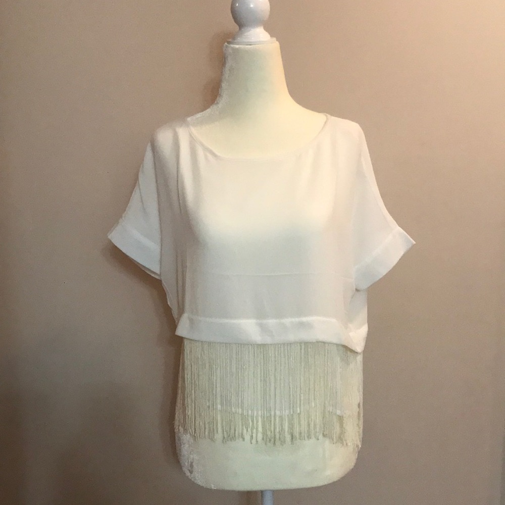NWT Naked Zebra White Fringe Top Size Small