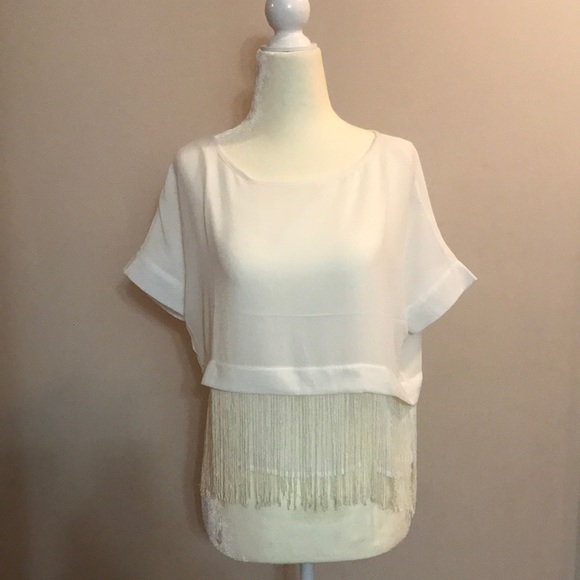 NWT Naked Zebra White Fringe Top Size Small - Picture 1 of 4