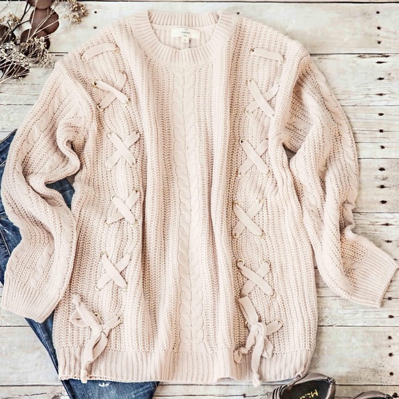 entro Sweaters - Self Tie Detail Sweater Taupe Blush Knit