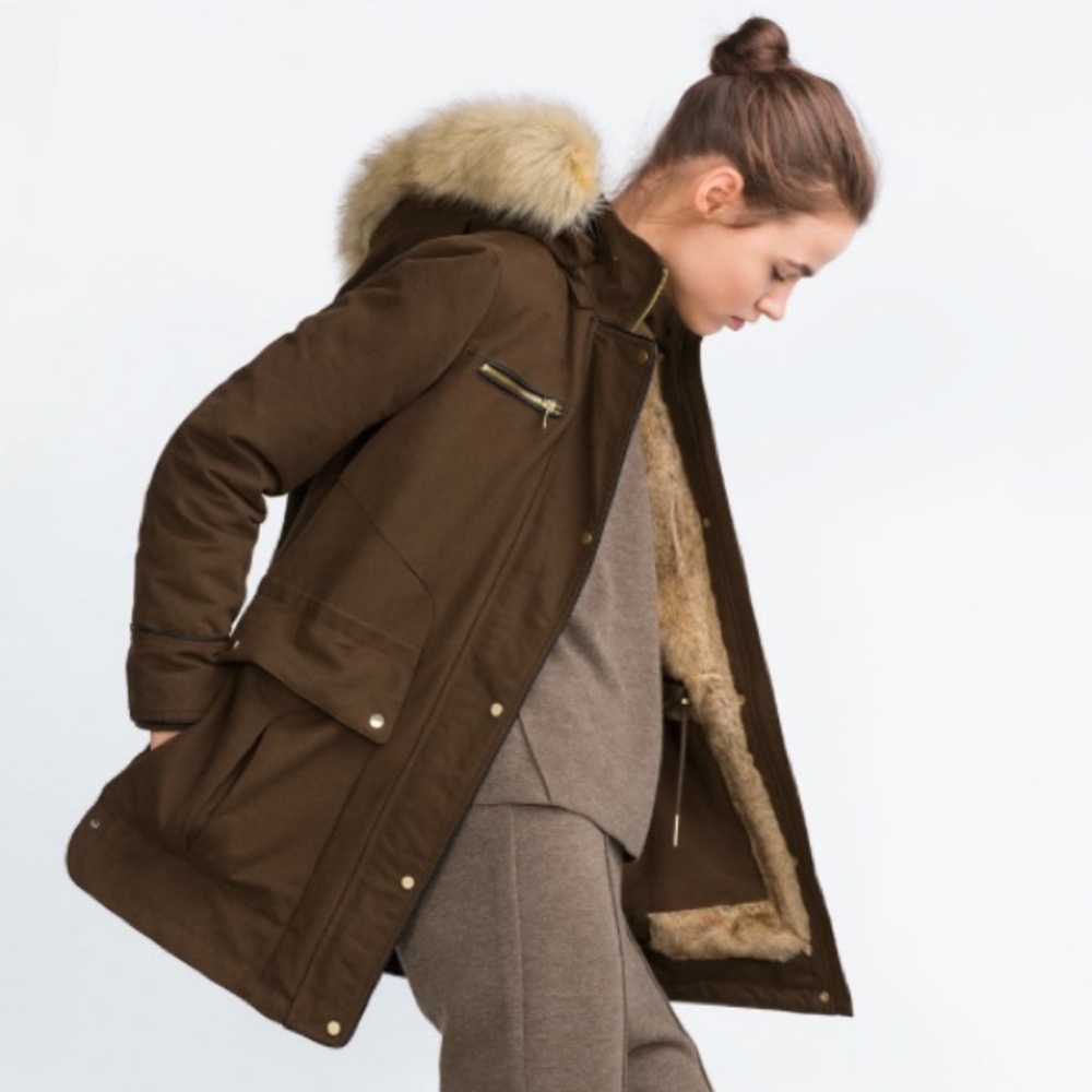 Zara Trafaluc Hooded Parka in Brown