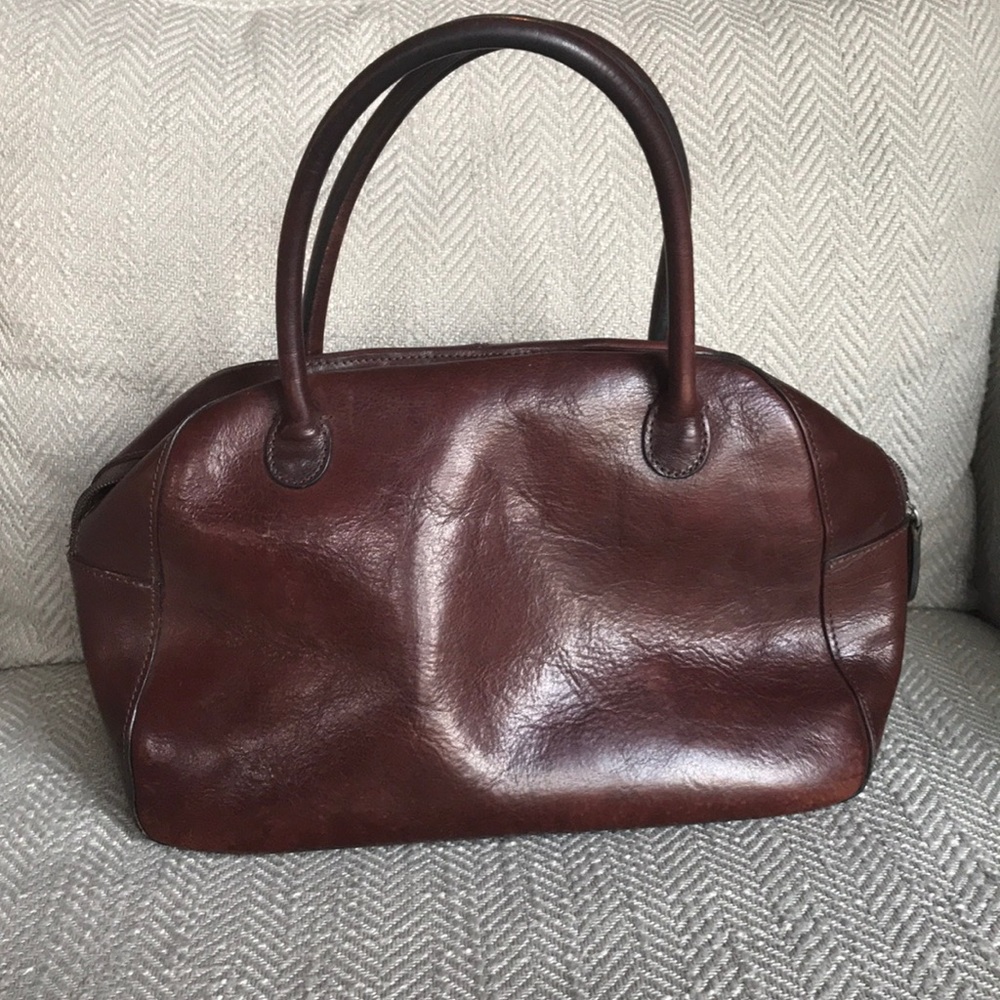 Brown leather handbag