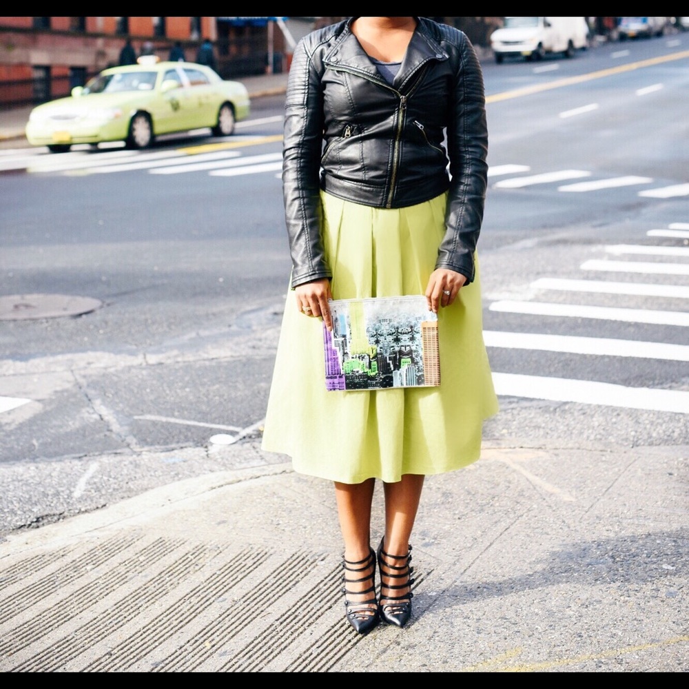 ASOS Full Midi Skirt in Cotton - Chartreuse