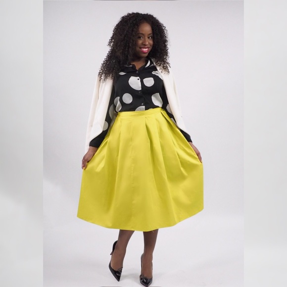 ASOS Full Midi Skirt in Cotton - Chartreuse - Picture 2 of 5