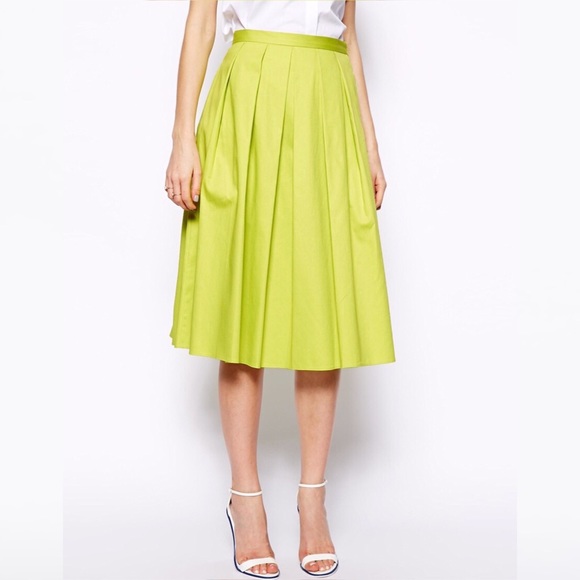 ASOS Full Midi Skirt in Cotton - Chartreuse - Picture 3 of 5