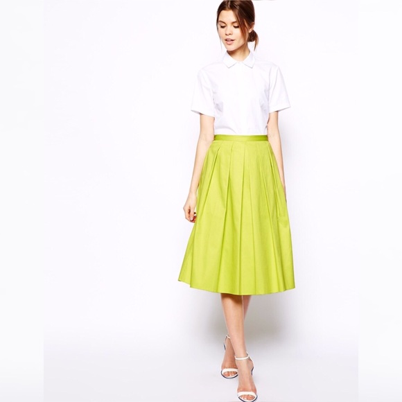 ASOS Full Midi Skirt in Cotton - Chartreuse - Picture 4 of 5