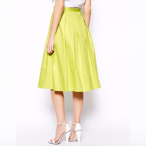 ASOS Full Midi Skirt in Cotton - Chartreuse - Picture 5 of 5