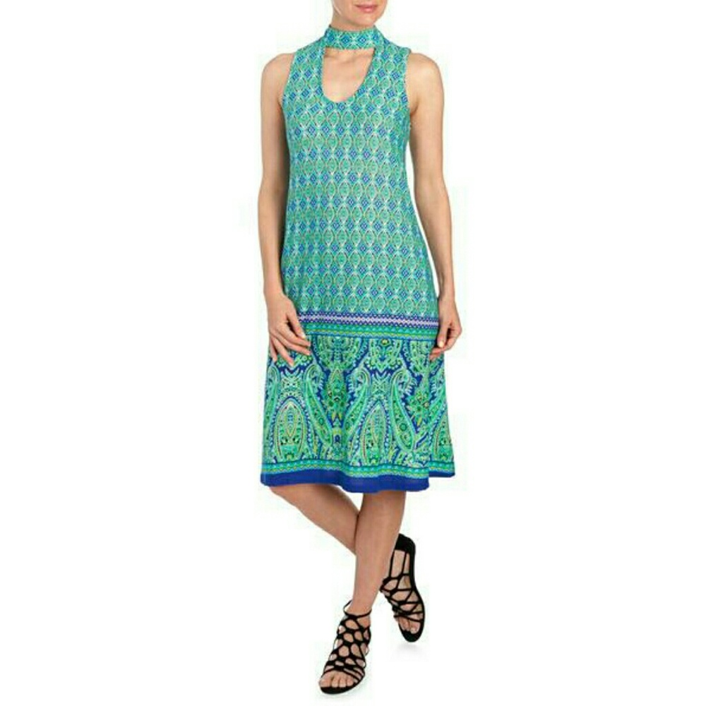 Geometric Print Keyhole Shift Dress
