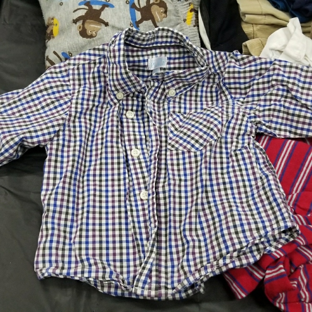 Purple and blue checked patter button down