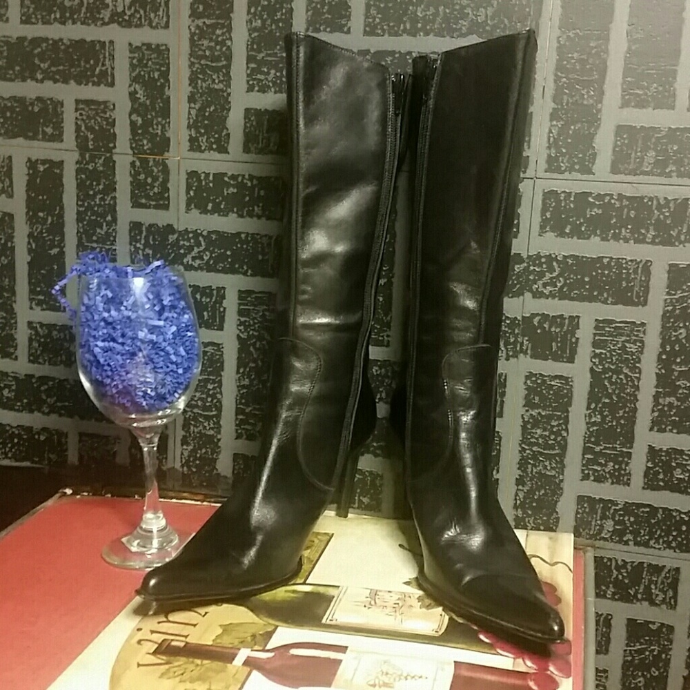 Mirti Italian Black Leather Boots Size 38 narrow