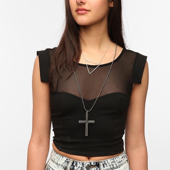 Anthropologie Tops - Silence + Noise Black Mesh Short Sleeve Crop Top