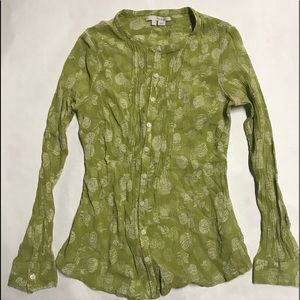Boden Womens Green Crinkle Pleat Button Top 6