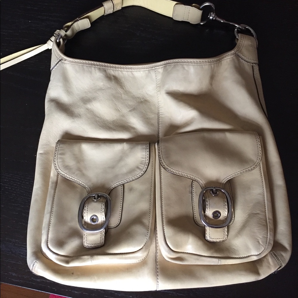 Coach yellow leather large shoulder bag