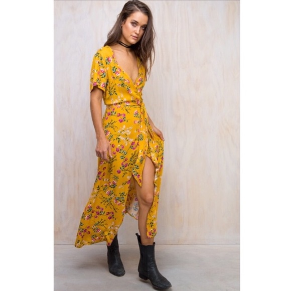 mustard maxi wrap dress