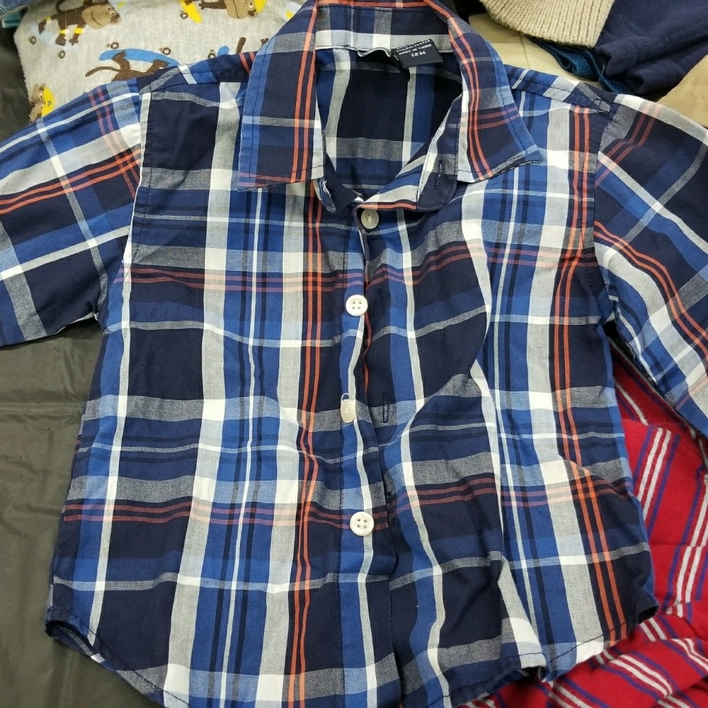 Blue and red plaid Nautica button shirt nfants