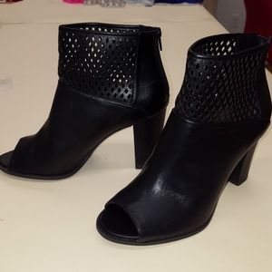 Peep toe ankle booties with mesh detail!