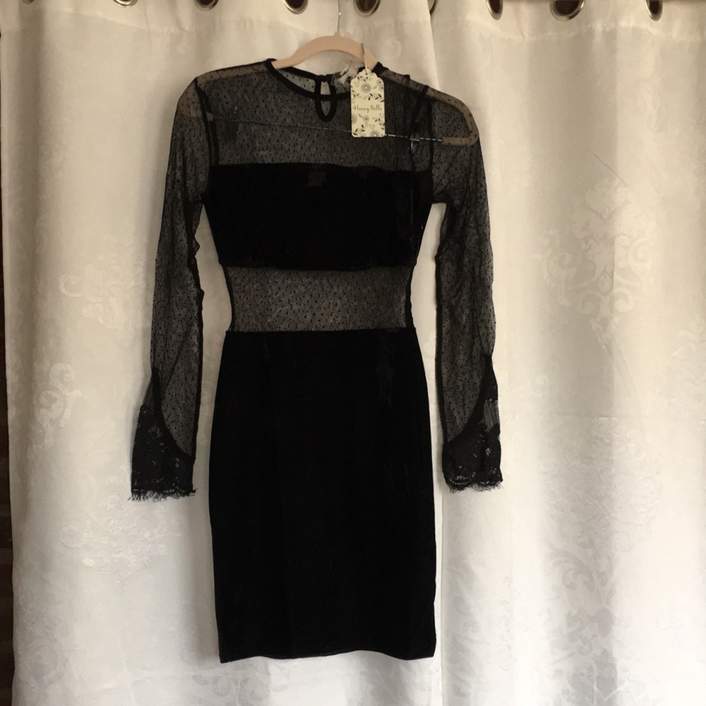 🆕 Honey Belle Brynlee Black Velvet & Sheer Dress - Picture 7 of 8