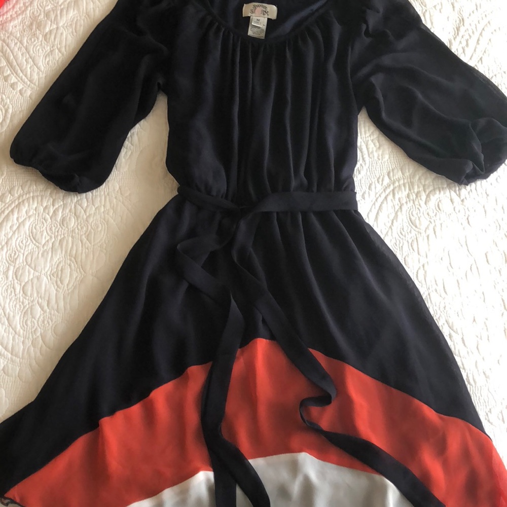 Navy, Orange, and White Dress