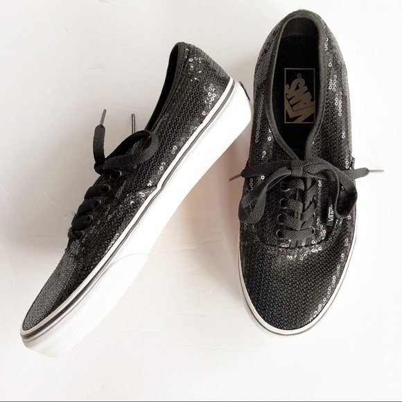 Vans Shoes - Vans Black Sequin Sparkly Sneakers Lace-Up 6.5