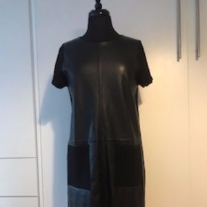 ZARA Women Black Leather & Knit Dress