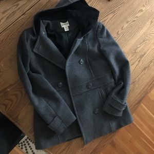 Women’s grey pea coat with attached hood