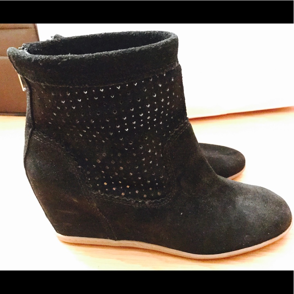 Dolce vita suede perforated hidden wedge bootie