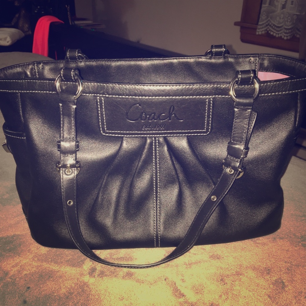 Coach black leather tote