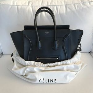 Authentic Celine Micro Luggage Black Calfskin