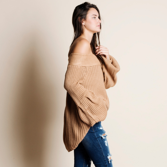 Off Shoulder Oversized Sleeve Sweater - Picture 2 of 4