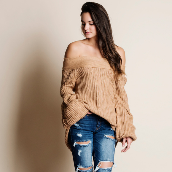 Off Shoulder Oversized Sleeve Sweater - Picture 3 of 4