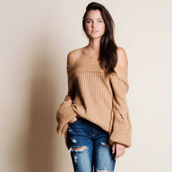 Off Shoulder Oversized Sleeve Sweater - Picture 1 of 4
