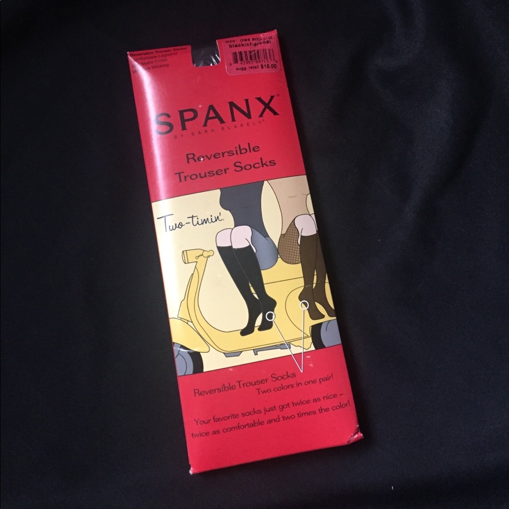 SPANX reversible trouser socks. Black and brown.