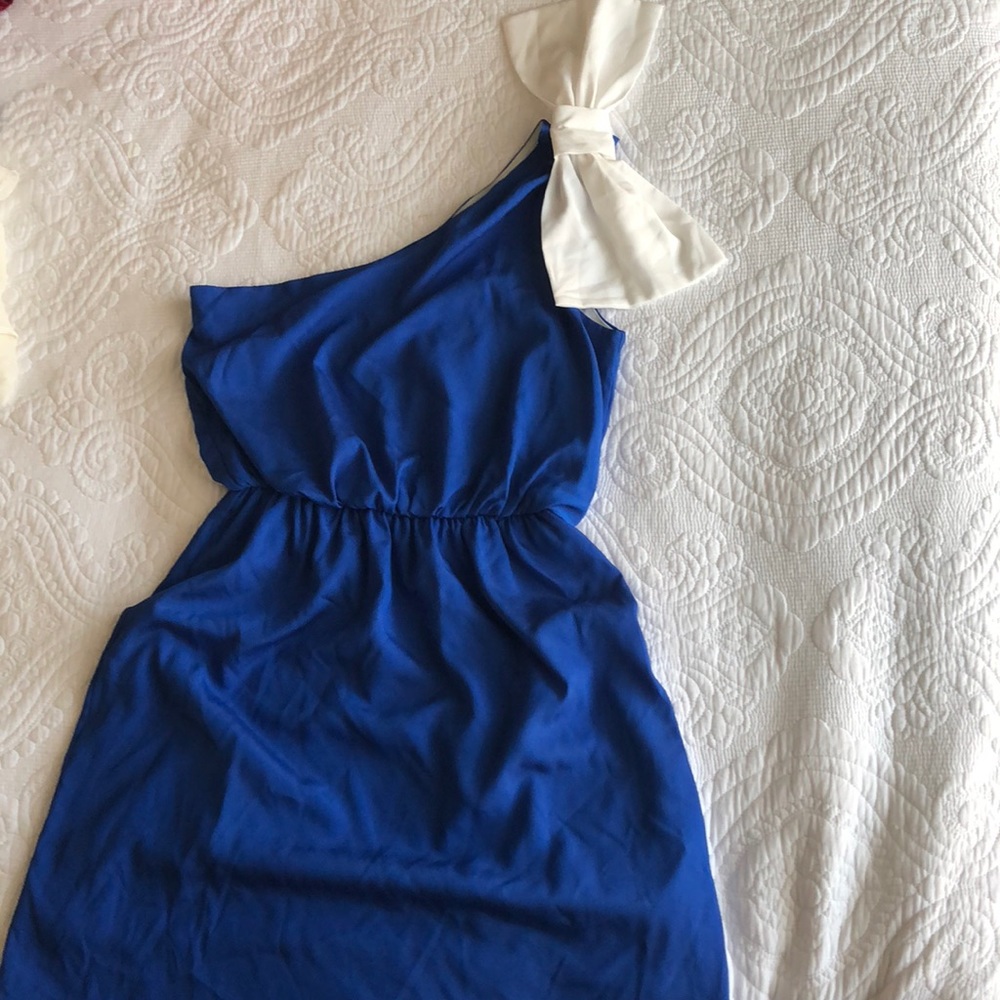 Blue Dress with white bow