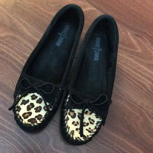 Minnetonka moccasin, Black/Leopard, size 8.5