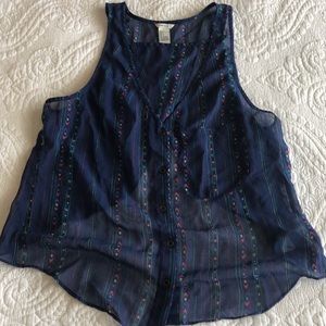 Navy open back sheer top