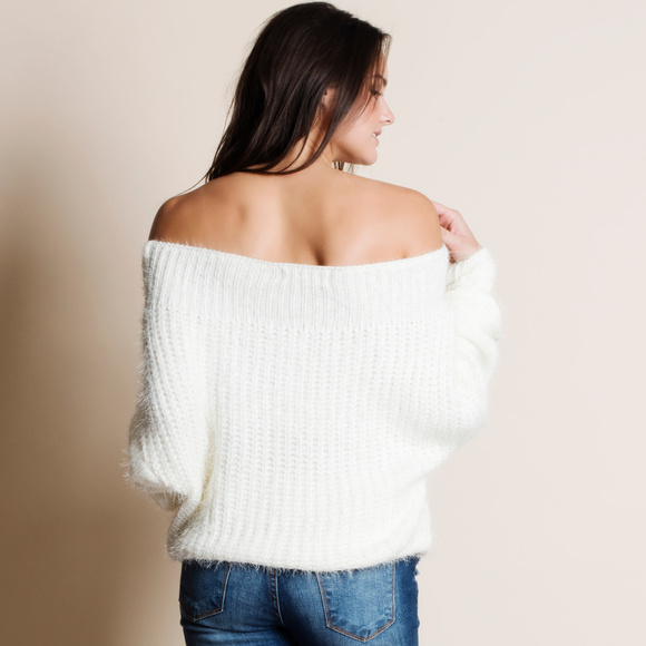 Off Shoulder Fuzzy Sweater - Picture 3 of 4