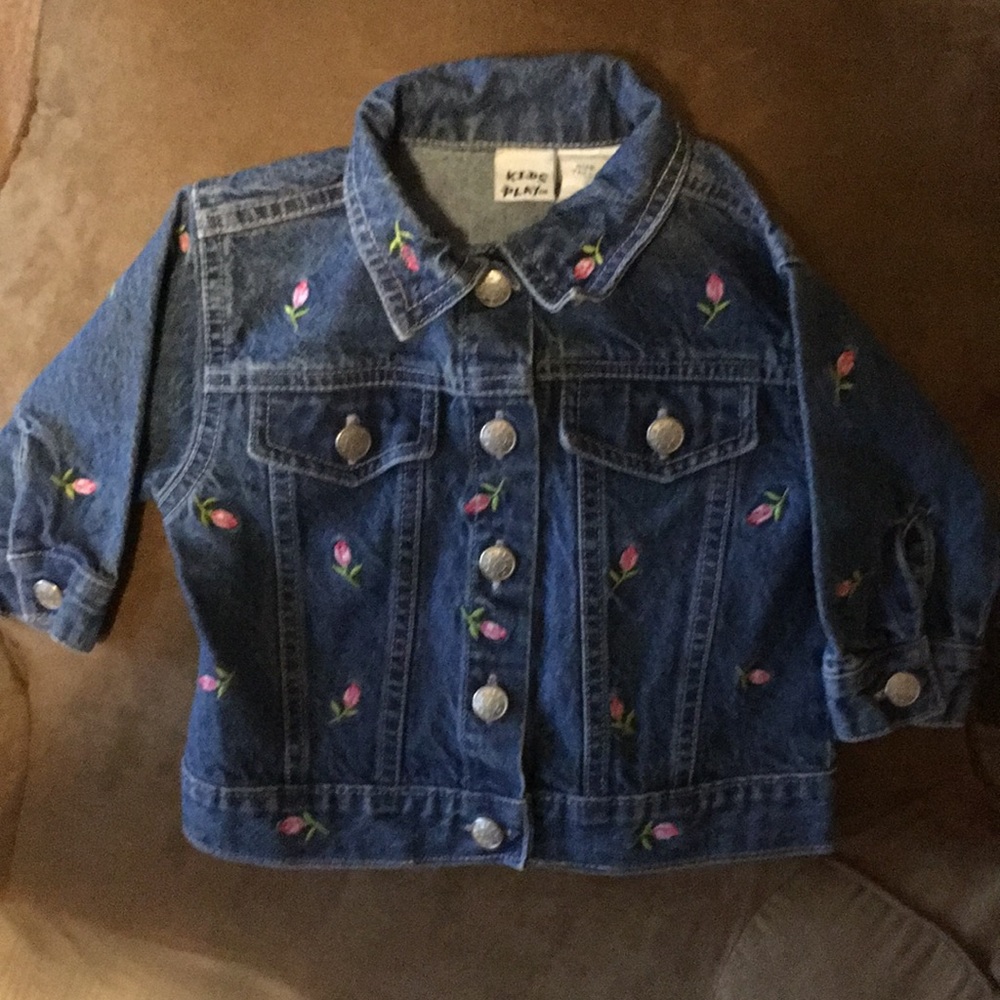 Kids Play Denim Jacket w/Embroidered Pink Rosebuds