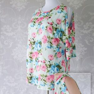 Plus size floral Cold Shoulder Tunic