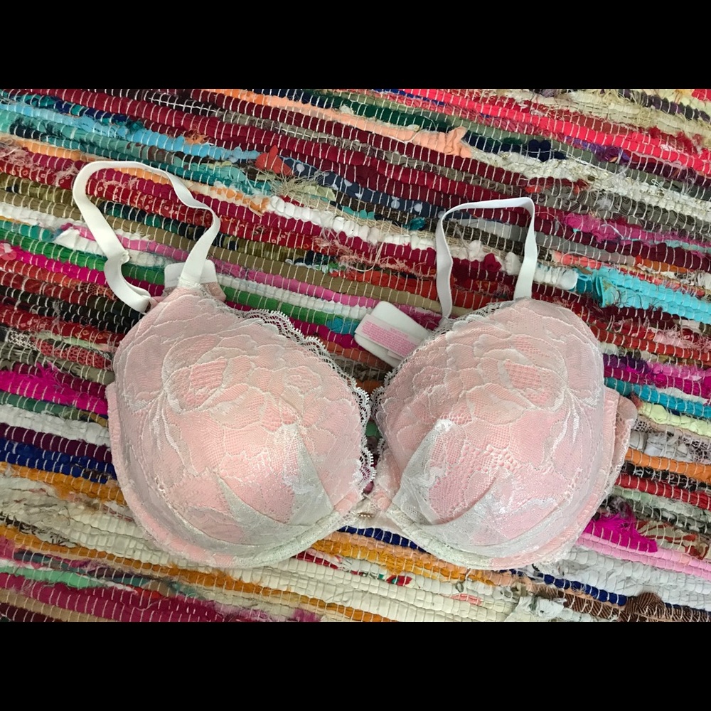 Victoria’s Secret white/pink lace shimmer bra 36DD