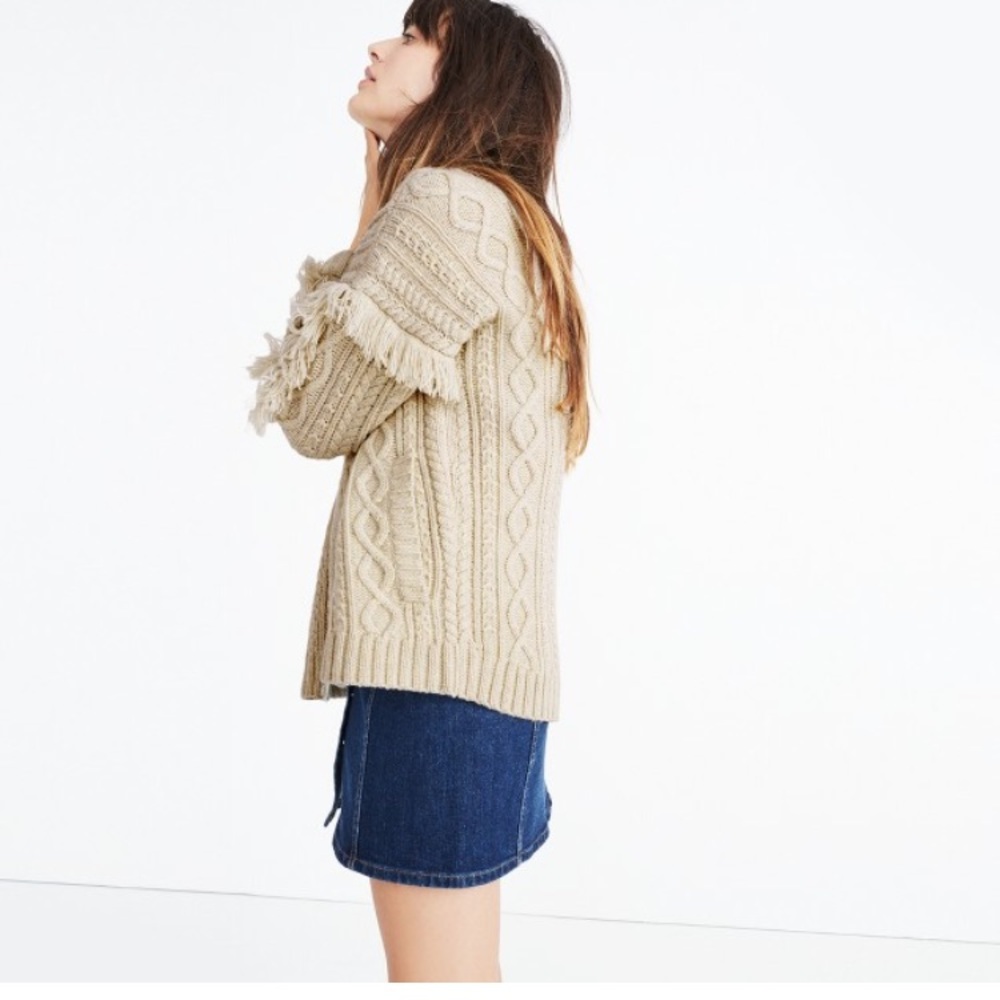 Cable knit fringe cardigan sweater xxs fits xxs-s - Picture 4 of 4