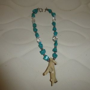 Cowgirl turquoise white coral crystl necklace 23''