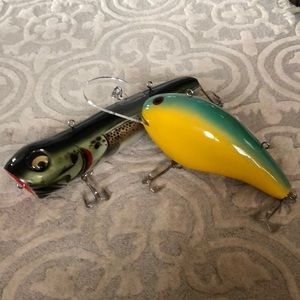 Two extra large decorative fishing lures
