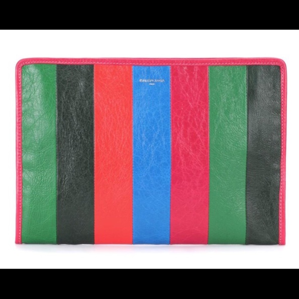 Balenciaga Holiday Bazar striped leather clutch