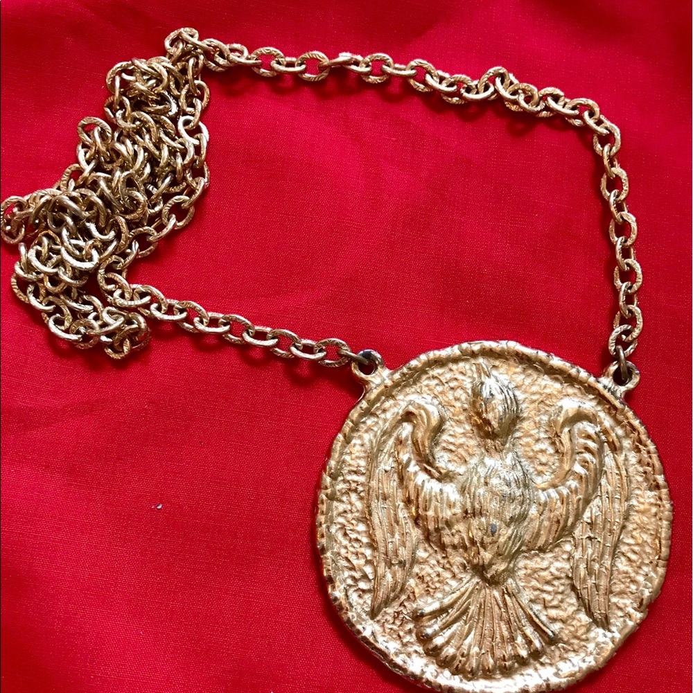 Gold-tone Peace Dove Medallion Statement Necklace