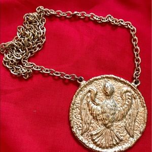 Gold-tone Peace Dove Medallion Statement Necklace