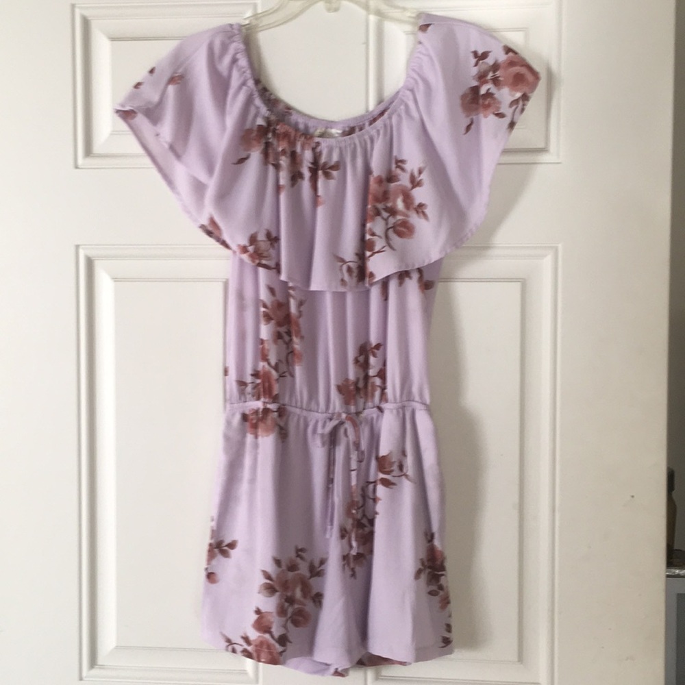 Lilac off the shoulder floral romper
