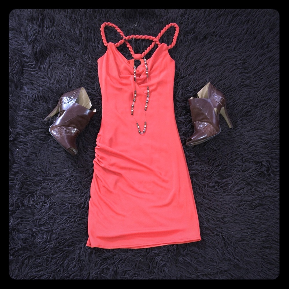 VS orange dress.