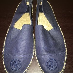 Tory Burch denim flat slip ons